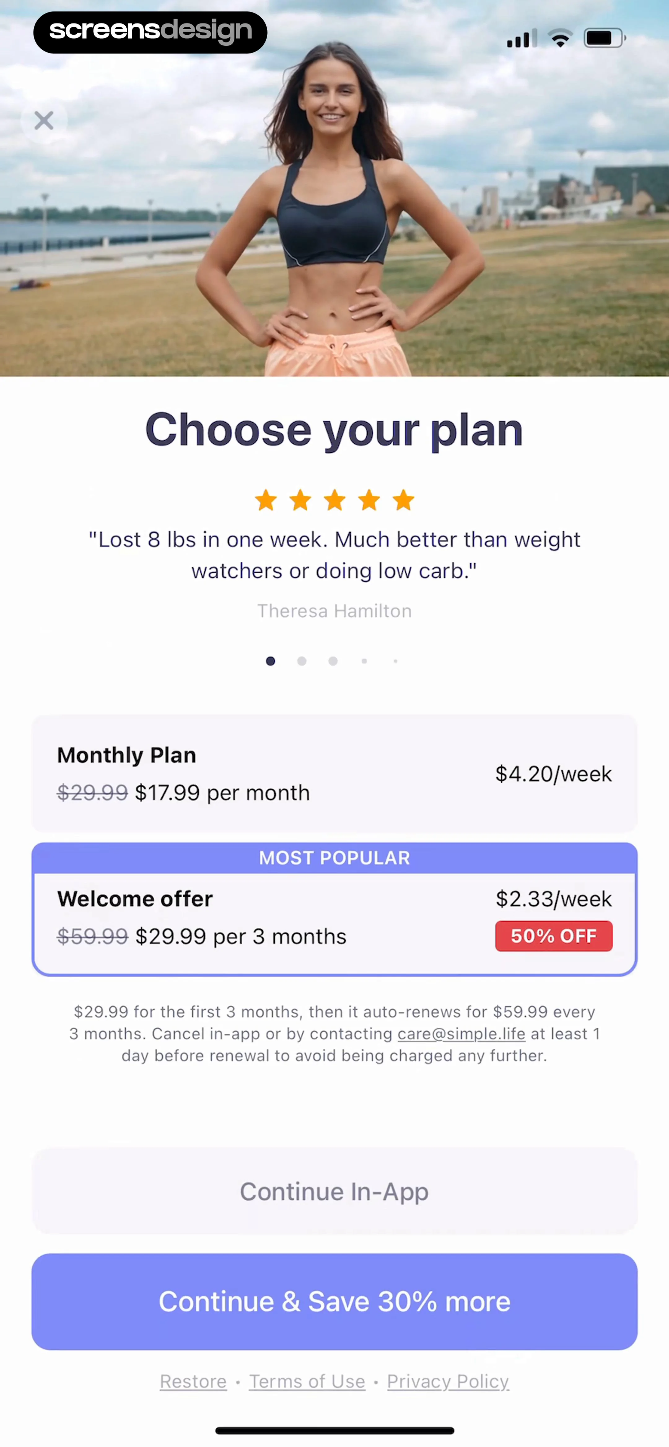 Simple 个性化问卷后的会员选择页