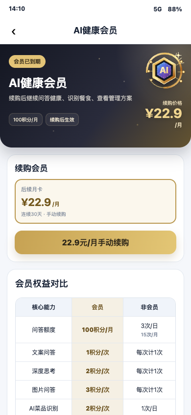 续购22.9元会员页面