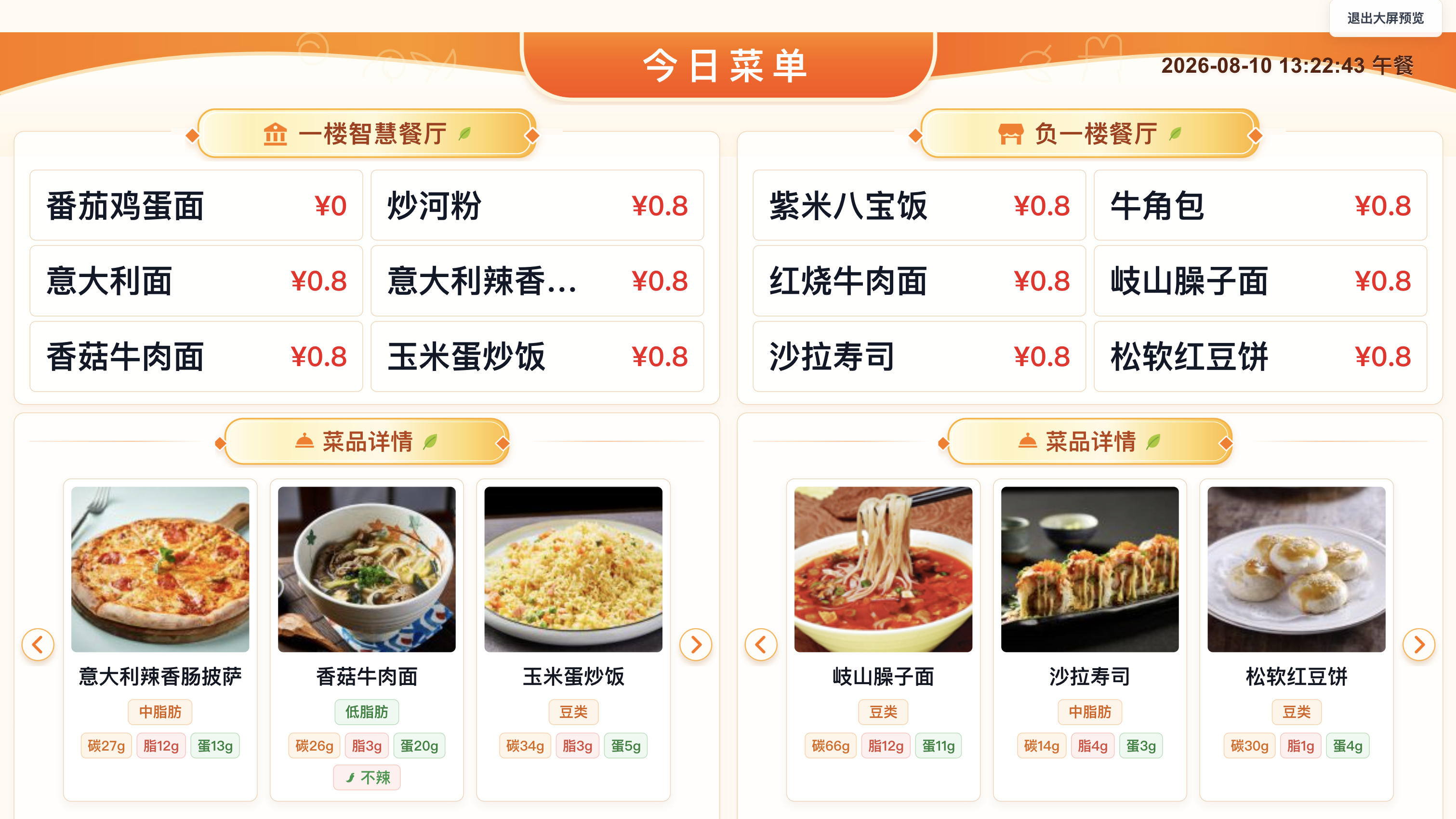 左侧档口正上方的电子菜牌
